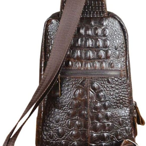Crocodile Genuine Leather Sling Bag Backpack for Men Travel Outdoor Hunting - Picture 4 of 6